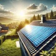 Image photographique réaliste de panneaux solaires capturant l'énergie du soleil sur le toit d'une maison, entourée d'une nature paisible