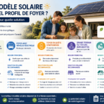 Maison équipée de panneaux solaires avec famille comparant les solutions photovoltaïques adaptées à chaque profil de foyer