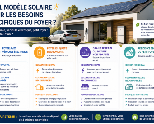 Comparatif des solutions solaires adaptées aux différents profils de foyers avec panneaux photovoltaïques, batterie et véhicule électrique